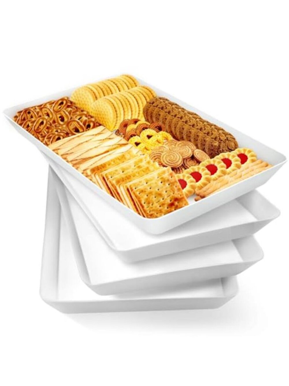 4-Pack Reusable Plastic Serving Trays for Snacks, Fruit and Parties